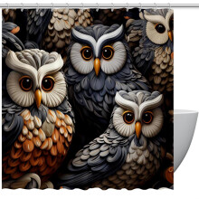Rideau de douche imperméable à motif hibou, avec œillets et crochets, 152 x 183 cm (60 x 72 pouces).