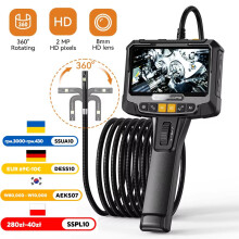 (1m) 360 Steering Industrial Endoscope Camera 8mm 5"IPS Screen Single&Dual Lens Inspection Borescope 1080P For Car Engine Pip