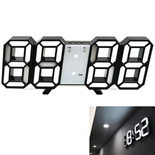 Digital Wall Clock, 3D LED Display, 24/12 Hour Format, Black, Modern Design for Home and Office