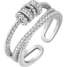 Verstelbare antistressring met draaiende zilveren kralen, duurzaam en comfortabel voor dagelijks gebruik.
