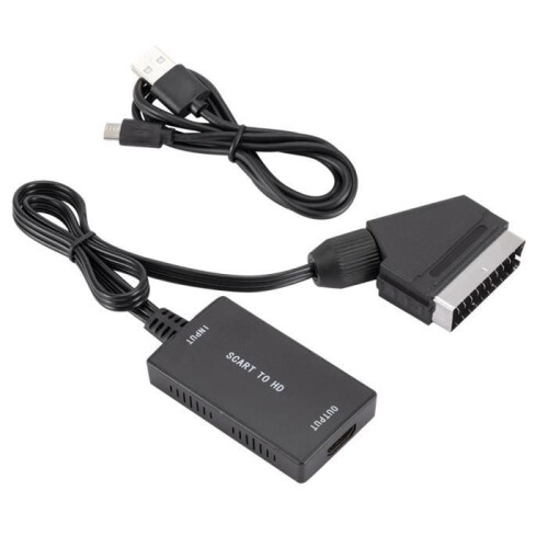 Μετατροπέας SCART σε HDMI, 1080P, συμβατός με PAL/NTSC, μαύρος για τηλεόραση και συσκευές 1