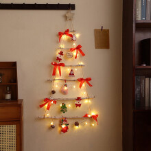 Sapin de Noël mural lumineux, sapin de Noël en branches de bois avec LED, décoration murale de Noël à suspendre