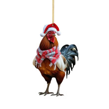 Pendentif décoratif de Noël en acrylique 2D, pendentif en forme de poulet pour sapin de Noël, pendentif pour sac d'école, pendentif 1