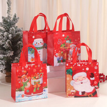 SUSUchens4Pcs Sacchetti regalo di Natale riutilizzabili con motivi di Babbo Natale e pupazzo di neve, borse tote per decorazioni festive per feste,