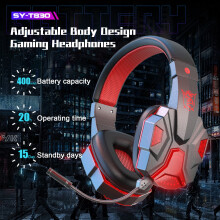 Casque gaming stéréo SUSUchens Cool, réduction de bruit, micro intégré, éclairage LED, basses surround, Bluetooth 5.1, rouge et noir.