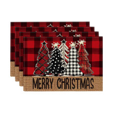 4-delige kerstplacemat van linnen, thermische tafelmat, keukentafelmat