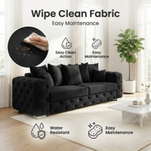 (Black, 3 Seater) Aston Scatter Back Plush Velvet Sofa 2 & 3 Seater, 3+2 Set, 5 Seater Corner Sofa Set