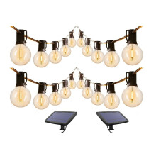 2X G40 Solar Powered LED Lights 18Ft Outdoor Patio Globe String Lights Bistro Yard Decoration 1.5W 10 Bulbs
