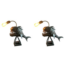 2X Angler Fisch Lampe USB Wiederaufladbare Desktop Metall Licht Handgefertigte Handwerk Hause Wohnen Zimmer Dekoration Klein