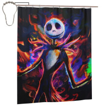 Rideau de douche L'Étrange Noël de Monsieur Jack, 168 x 183 cm, avec crochets, en polyester imperméable, lavable en machine, facile d'entretien.