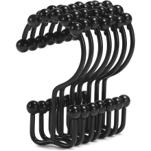 Crochets de rideau de douche Goowin en acier inoxydable noir, anneaux doubles coulissants antirouille pour rideaux et doublures de douche (noir)
