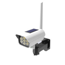 Fnyoxu soldrevet sikkerhetskamera med menneskelig sensor og blinkende LED, utendørs bruk for hage og bedrifter