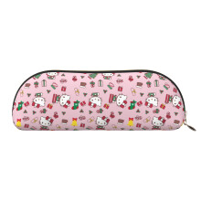Hello Kitty etui met kerstprint, halfrond model, van leer, met ritssluiting, grote capaciteit, multifunctionele halfronde opbergtas van PVC.