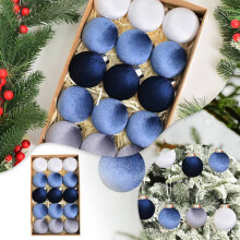 Ensemble de boules de Noël décoratives, 6 cm, pochette en velours bleu, à suspendre au sapin, décoration de fête, ambiance de Noël