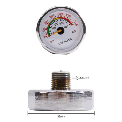 33mm6000Psi/400Bar1/8NPT Μετρητής πίεσης αερίου με οπίσθια αξονική σύνδεση με σπείρωμα 1