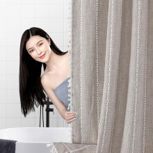 Rideau de douche WQQZJJ en lin rustique à rayures, résistant et imperméable, style bohème vintage, avec pompons et accessoires de salle de bain.
