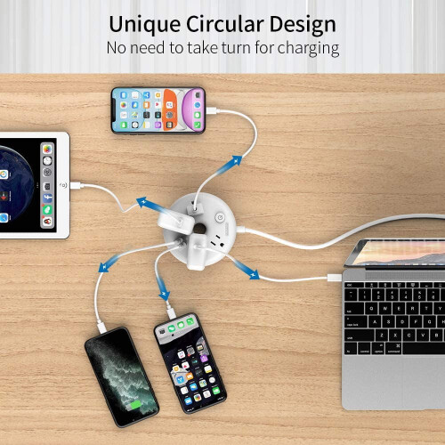 Καλώδιο προέκτασης 10 ποδιών, 4 πρίζες 2 USB, σταθμός φόρτισης κομοδίνου, συμπαγής 1