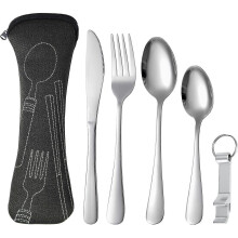 Cutlery sets, stainless steel camping cutlery with case, portable 5 tableware with