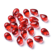 200 Stück transparente Glasperlen, oben gebohrt, tropfenförmig, rot, 9 x 6 x 5 mm, Loch: 1 mm