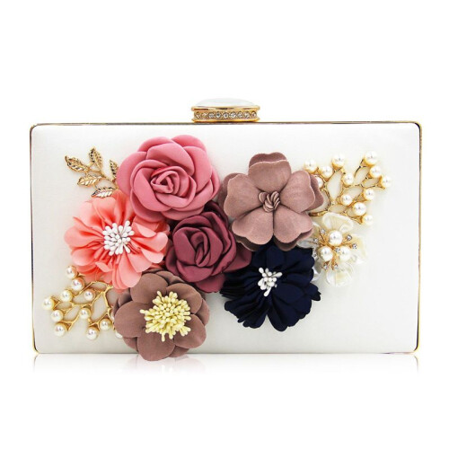 2X Borsetta da Sera Floreale da Donna con Pochette da Sera, Bianca 1