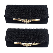 2X Frauen Abendtasche Party Bankett Glitter Tasche für Frauen Mädchen Hochzeit Kupplungen Handtasche Kette Umhängetasche (Schwarz)