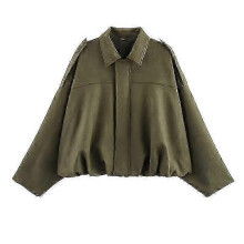 (S, army green) Women'S Suede Texture Effect Loose Version Of Fashion Lapel Shoulder Bomber Jacket