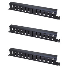 3X 1U Cable Management Horizontal Mount 19 Inch Server Rack , 12 Slot Metal Finger Duct Wire Organizer with Cover