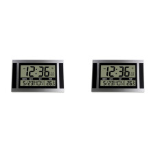 2X Digital Wall Clock LCD Large Number Temperature Calendar Alarm Table Desk Clock Modern Design Office Home Silver