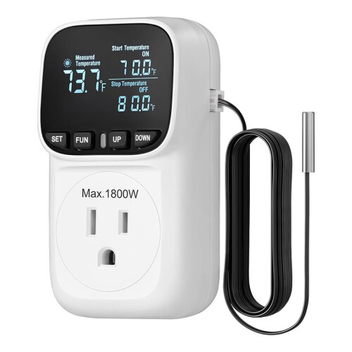 2X Digital Temperature Controller,15A/1800W Thermostat Outlet Plug,-40-210, Cyclic Timing/Countdown US Plug 2