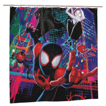 Rideau de douche Spider-Man: New Generation 152 x 183 cm - Imperméable, résistant à la moisissure, occultant, préservant l'intimité, motif
