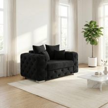 (Black, Fabric Swatch) Aston Scatter Back Plush Velvet Sofa 2 & 3 Seater, 3+2 Set, 5 Seater Corner Sofa Set