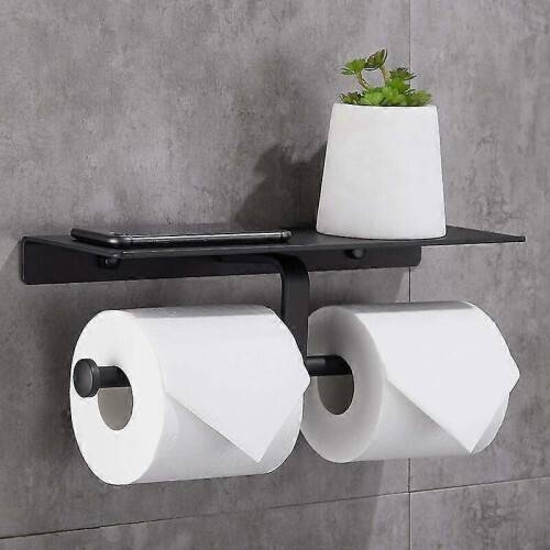 age with Cell Phone Shelf Double Wall Mount for Bathroom (Black) Drill-Free 1
