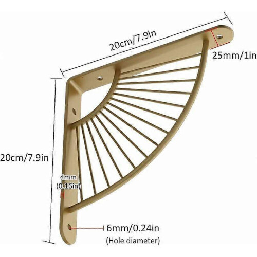 Gold Fan-Shaped Triangle Shelf Bracket Metal Floating Shelf Bracket, 2 Pack Wall 1