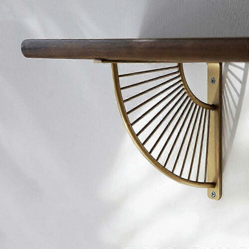 Gold Fan-Shaped Triangle Shelf Bracket Metal Floating Shelf Bracket, 2 Pack Wall 2