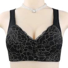 (52, black) Fashionable Sponge Cup Breathable Front Button Middle and Old Age Underwear for Women Without Steel Ring Tank Top Lace Large Bra