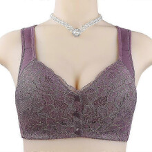 (54, purple) Fashionable Sponge Cup Breathable Front Button Middle and Old Age Underwear for Women Without Steel Ring Tank Top Lace Large Bra