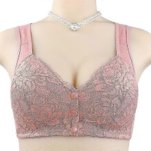 (56, pink) Fashionable Sponge Cup Breathable Front Button Middle and Old Age Underwear for Women Without Steel Ring Tank Top Lace Large Bra