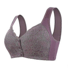 (52, almond) Fashionable Sponge Cup Breathable Front Button Middle and Old Age Underwear for Women Without Steel Ring Tank Top Lace Large Bra