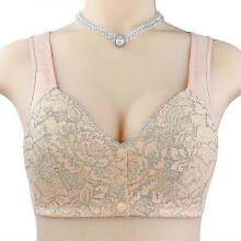 (54, pink) Fashionable Sponge Cup Breathable Front Button Middle and Old Age Underwear for Women Without Steel Ring Tank Top Lace Large Bra