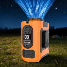 (Orange) Waist-Mounted Personal Cooling Fan, Wearable Portable Fan with 8000Mah Power Bank, 5-Speed Adjustable Wind & LED
