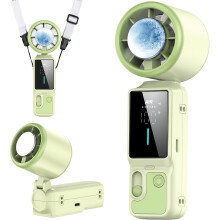 (Green) [Foldable|Portable] Foldable Portable Cooling Fan | 16,000 RPM, 100-Level Speed, LED Display, Type-C Fast Charging