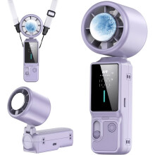 (Purple) [Foldable|Portable] Foldable Portable Cooling Fan | 16,000 RPM, 100-Level Speed, LED Display, Type-C Fast Charging