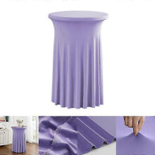 (Light Purple, Light purple) 60 x 110cm Elegant Round Cocktail Table Cover for Business Events Solid Color Stretch Skirted Tablec