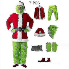 (Mask only, 3XL) 7pcs The Grinch Costume Christmas Cosplay Adult Santa Costume Outfits Set + Mask A_Aetheris