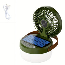 (fern green) 1pc Portable Folding Fan & Flashlight - USB Rechargeable Cooling Fan with Light, Solar for Camping, Outdoor, Picnic