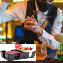 Napkin Holder - 6 Compartments Organize Straws Napkins or Condiments Black Plastic Bar Organizer for Homes Bars