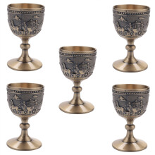5 coupes à vin classiques en métal, petits gobelets faits main en cuivre sculpté, motif décoratif