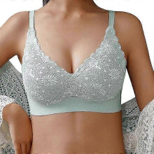(M, green) Bras for Women Wireless Underwear Breathing Bra Vest Lace Printed Bra Gathered Bra