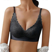 (XL, black) Bras for Women Wireless Underwear Breathing Bra Vest Lace Printed Bra Gathered Bra