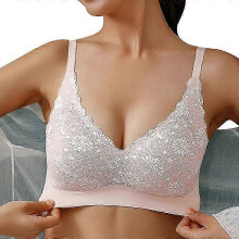 (XXL, pink) Bras for Women Wireless Underwear Breathing Bra Vest Lace Printed Bra Gathered Bra